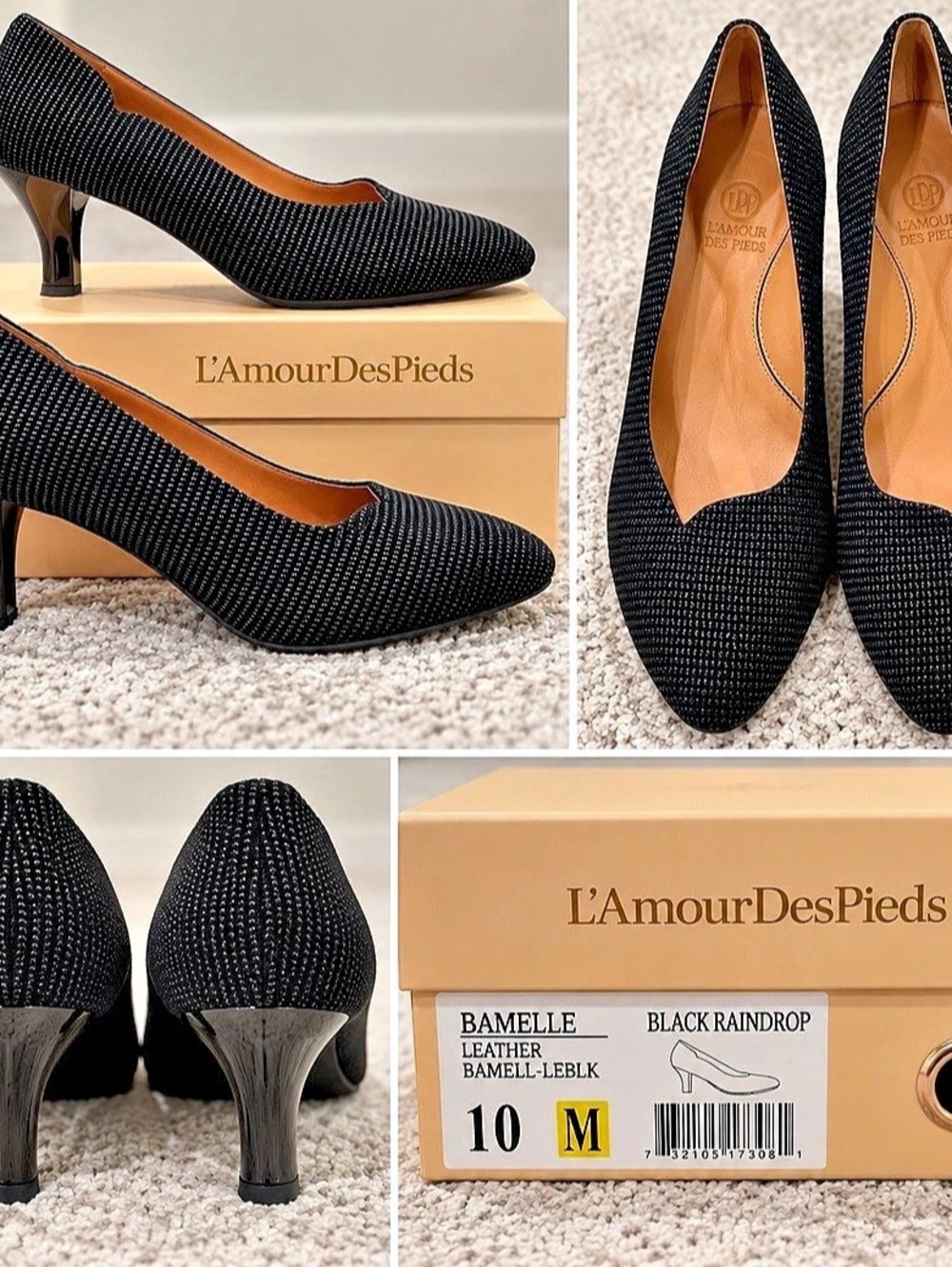 L'Amour Des Pieds Bamelle Black Leather Heels US 10 M Like New